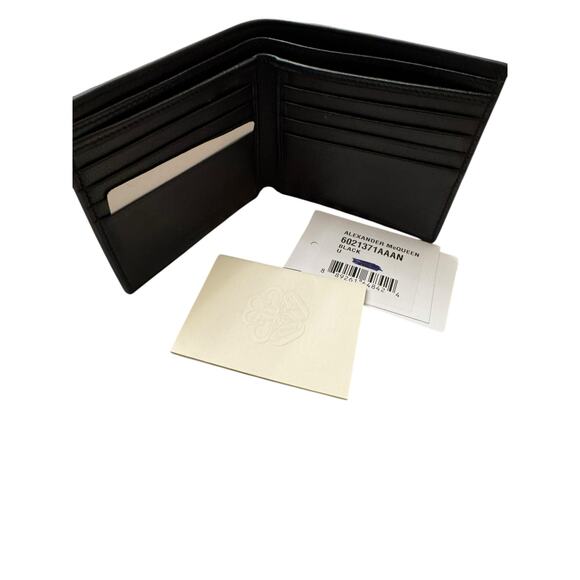 Alexander McQueen NWT Leather Biker Skull Bi-Fold Wallet in Black - Picture 8 of 14